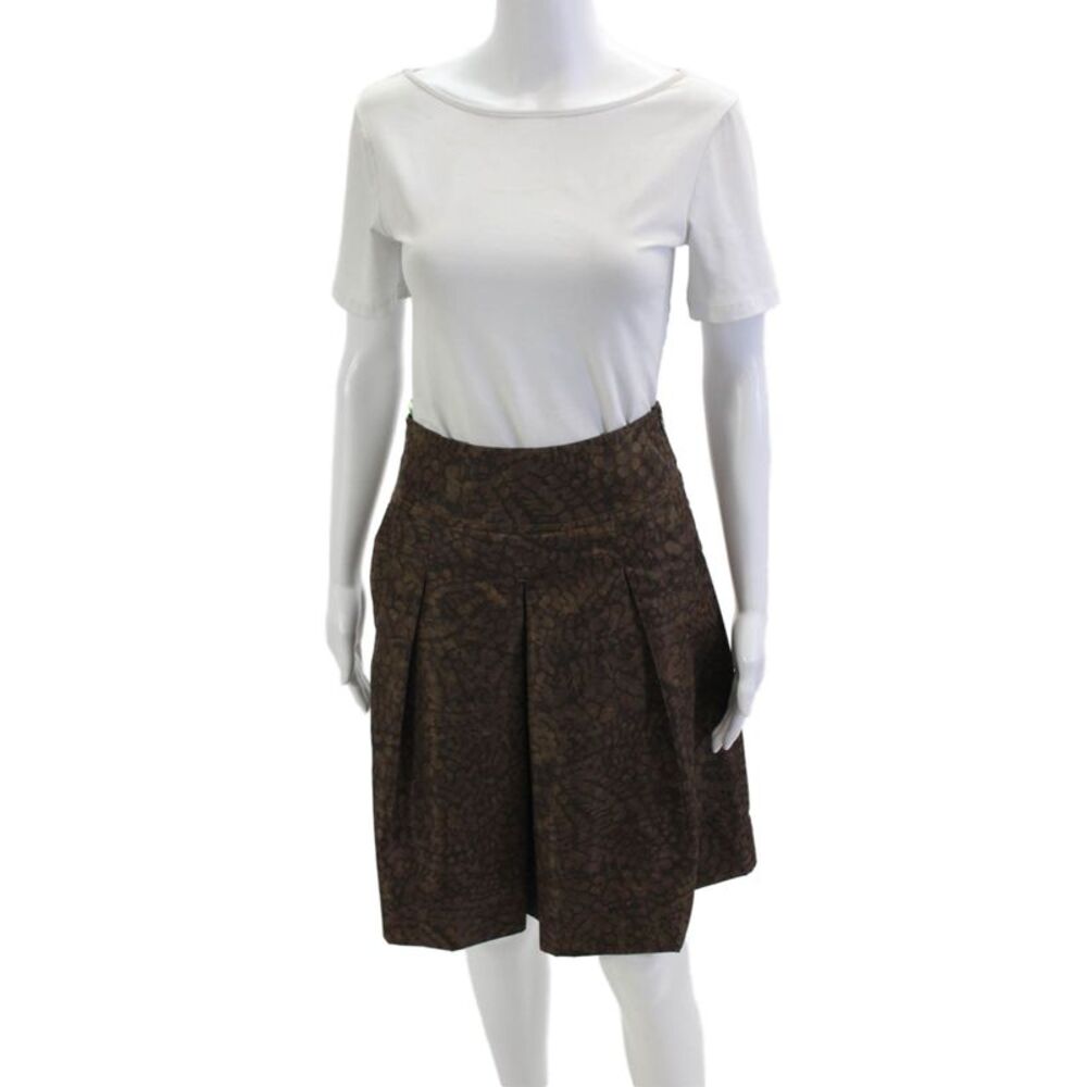 Piazza Sempione Women A-Line Pleated Brown Animal Print Polyester Skirt Size 40